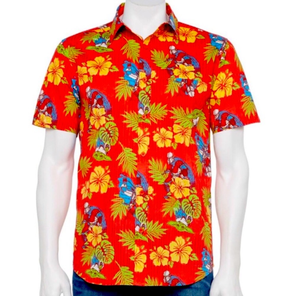 Men’s Star Wars grogu Mandalorian red shirt perfect for your Valentine